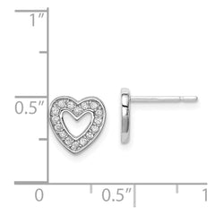 Rhodium-plated Sterling Silver CZ Heart Post Earrings