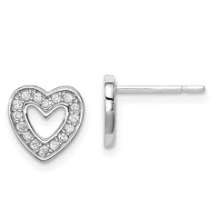 Rhodium-plated Sterling Silver CZ Heart Post Earrings