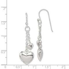 Sterling Silver Puffed Heart Shepherd Hook Earrings