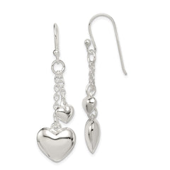 Sterling Silver Puffed Heart Shepherd Hook Earrings