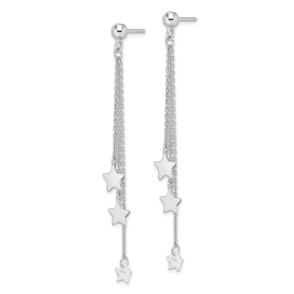Rhodium-plated Sterling Silver CZ Star Post Dangle Earrings