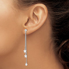 Rhodium-plated Sterling Silver CZ Star Post Dangle Earrings