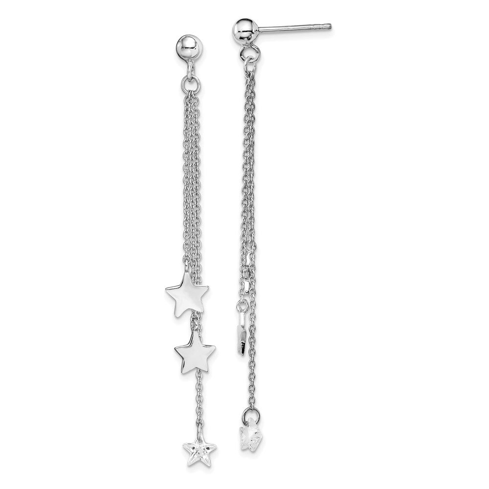 Rhodium-plated Sterling Silver CZ Star Post Dangle Earrings