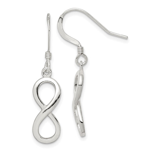 Sterling Silver Polished Infinity Symbol Shepherd Hook Earrings