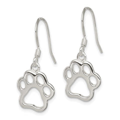 Sterling Silver Polished Paw Print Shepherd Hook Earrings