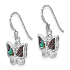 Rhodium-plated Sterling Silver Polished Abalone Butterfly Earrings