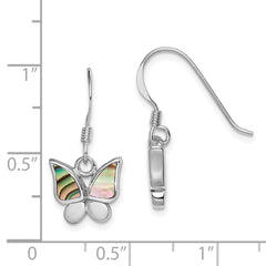 Rhodium-plated Sterling Silver Polished Abalone Butterfly Earrings