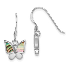 Rhodium-plated Sterling Silver Polished Abalone Butterfly Earrings