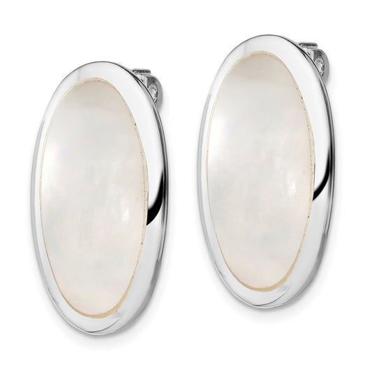 Sterling Silver Oval Mother of Pearl Inlay Non-pierced Earrings