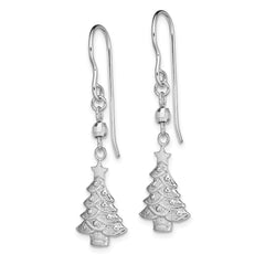 Rhodium-plated Sterling Silver Christmas Tree Dangle Earrings