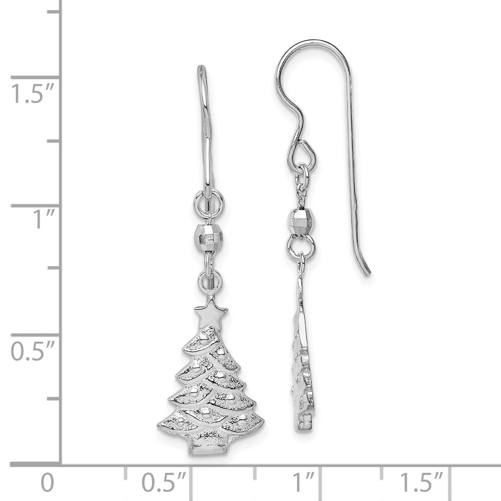 Rhodium-plated Sterling Silver Christmas Tree Dangle Earrings