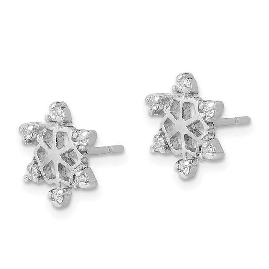 Rhodium-plated Sterling Silver CZ Snowflake Post Earrings