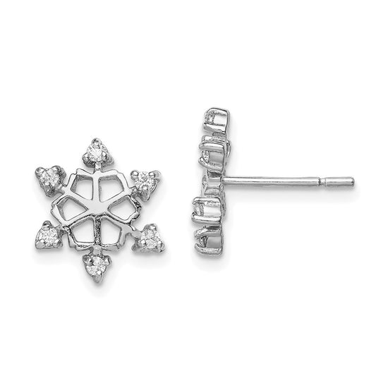 Rhodium-plated Sterling Silver CZ Snowflake Post Earrings