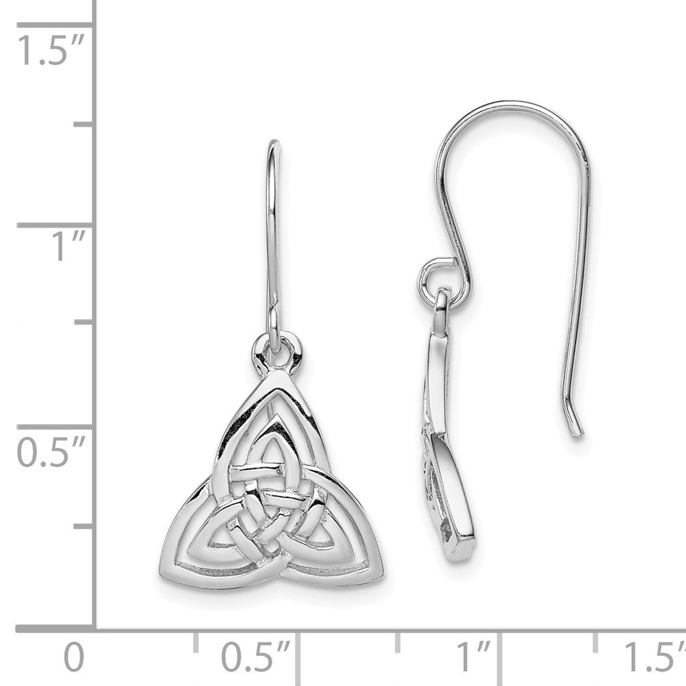 Rhodium-plated Sterling Silver Polished Celtic Knot Dangle Earrings