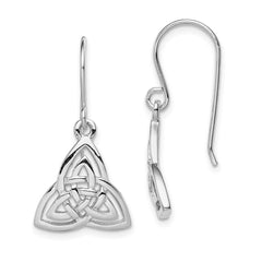 Rhodium-plated Sterling Silver Polished Celtic Knot Dangle Earrings