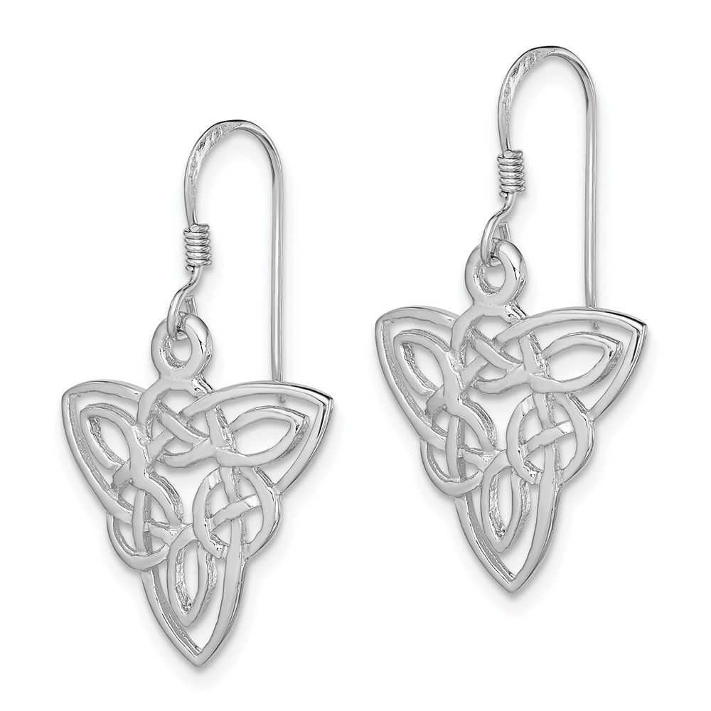 Rhodium-plated Sterling Silver Polished Celtic Knot Dangle Earrings