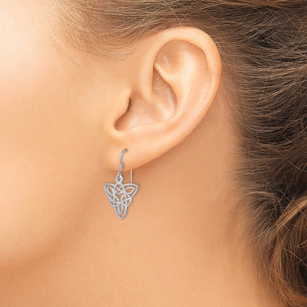 Rhodium-plated Sterling Silver Polished Celtic Knot Dangle Earrings