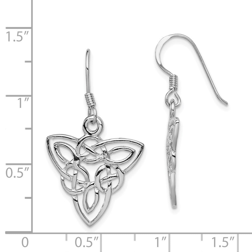 Rhodium-plated Sterling Silver Polished Celtic Knot Dangle Earrings