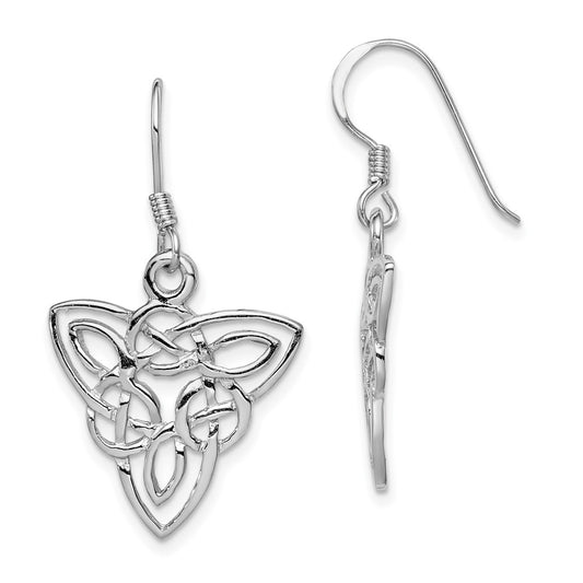 Rhodium-plated Sterling Silver Polished Celtic Knot Dangle Earrings