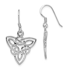 Rhodium-plated Sterling Silver Polished Celtic Knot Dangle Earrings