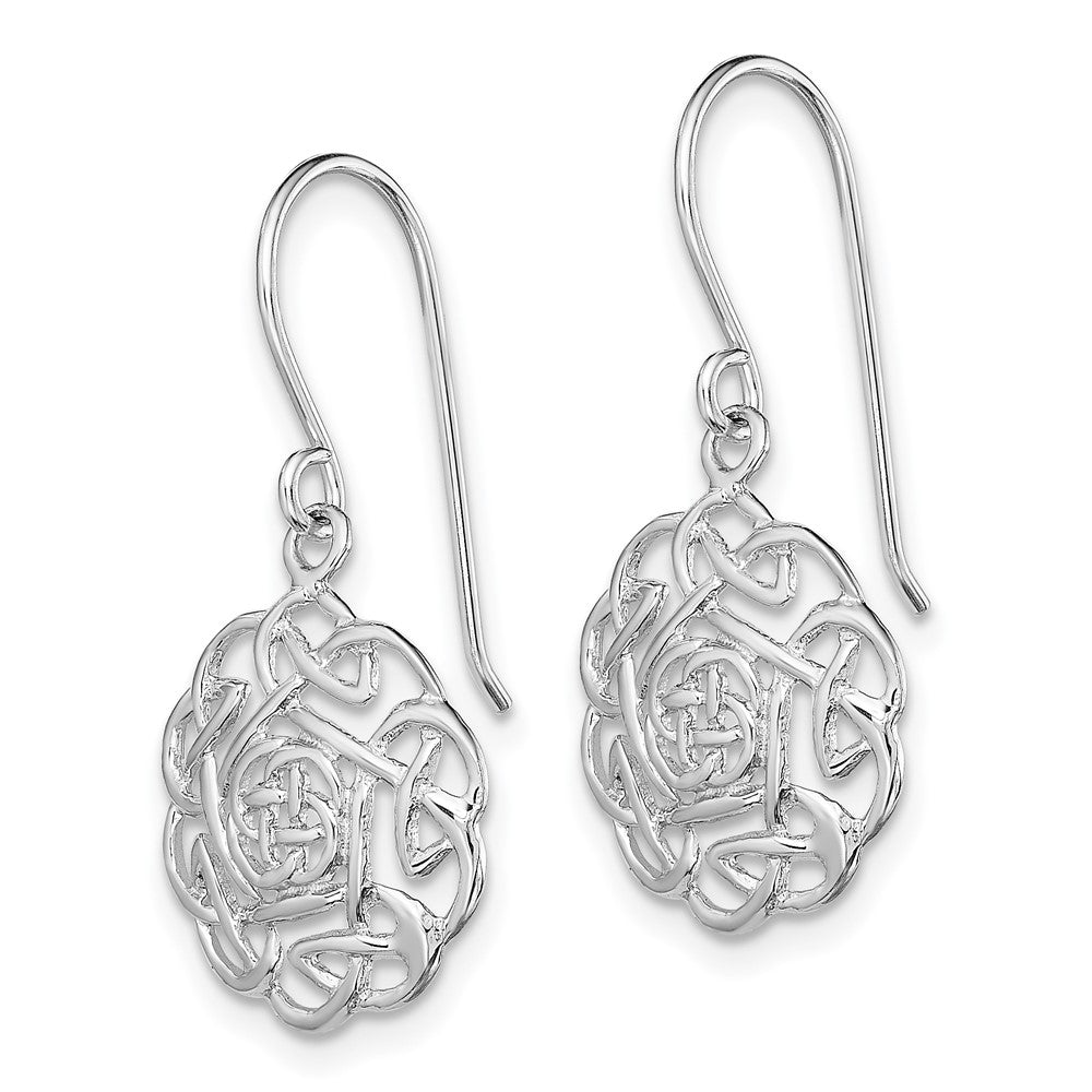 Rhodium-plated Silver Polished Celtic Shepherd Hook Earrings