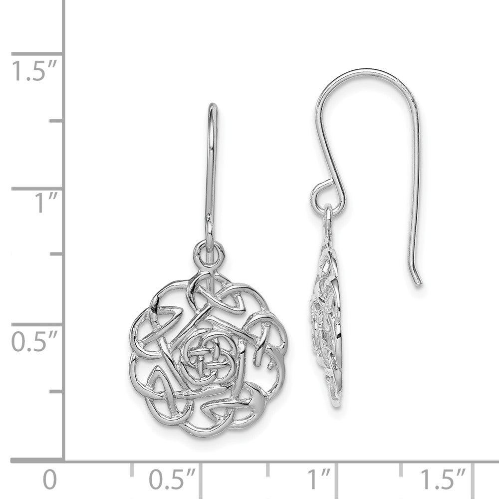 Rhodium-plated Silver Polished Celtic Shepherd Hook Earrings