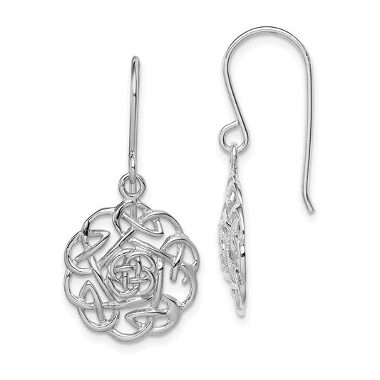 Rhodium-plated Silver Polished Celtic Shepherd Hook Earrings