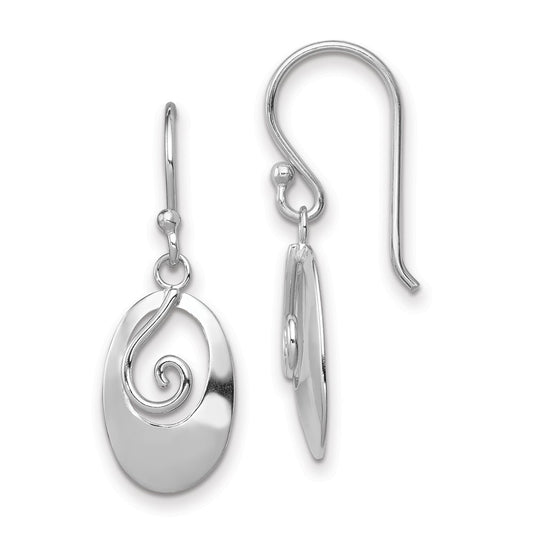Rhodium-plated Silver Polished Oval Dangle Dangle Earrings