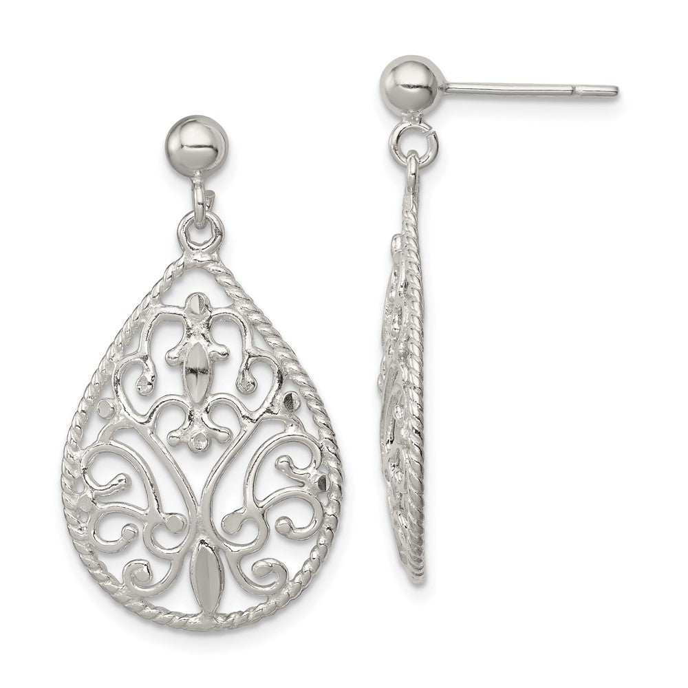Sterling Silver Polished Diamond-cut Post Earrings