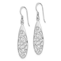 Rhodium-plated Sterling Silver Polished Fancy Flower Dangle Earrings