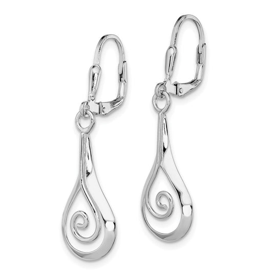 Rhodium-plated Silver Polished Fancy Dangle Leverback Earrings