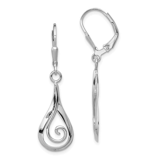 Rhodium-plated Silver Polished Fancy Dangle Leverback Earrings