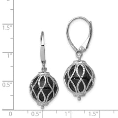Rhodium-plated Sterling Silver Textured Onyx Leverback Earrings