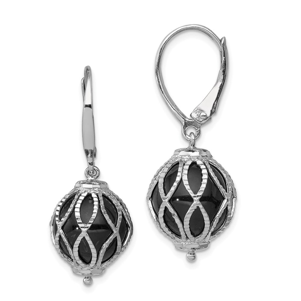 Rhodium-plated Sterling Silver Textured Onyx Leverback Earrings