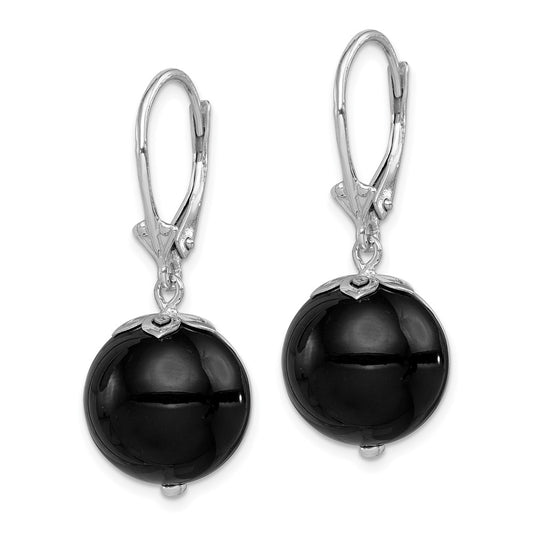 Rhodium-plated Sterling Silver Onyx Leverback Earrings