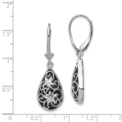 Rhodium-plated Sterling Silver Diamond-cut Onyx Leverback Earrings
