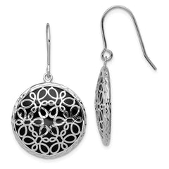 Rhodium-plated Sterling Silver Diamond-cut Onyx Circle Dangle Earrings