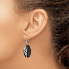 Rhodium-plated Sterling Silver Diamond-cut Onyx Leverback Earrings