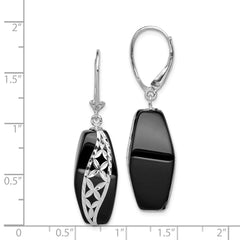 Rhodium-plated Sterling Silver Diamond-cut Onyx Leverback Earrings