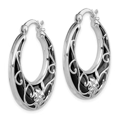 Rhodium-plated Sterling Silver Onyx Hinged Post Earrings