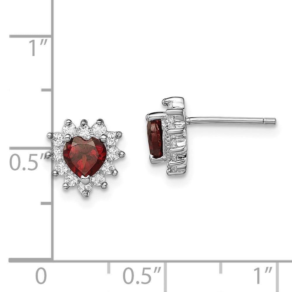 Sterling Silver Garnet and CZ Heart Post Earrings