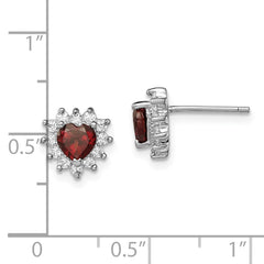 Sterling Silver Garnet and CZ Heart Post Earrings