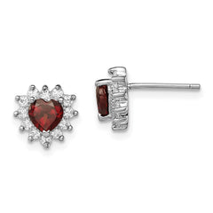 Sterling Silver Garnet and CZ Heart Post Earrings