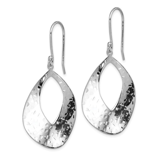 Rhodium-plated Sterling Silver Polished Textured Dangle Earrings