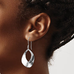 Rhodium-plated Sterling Silver Polished Textured Dangle Earrings