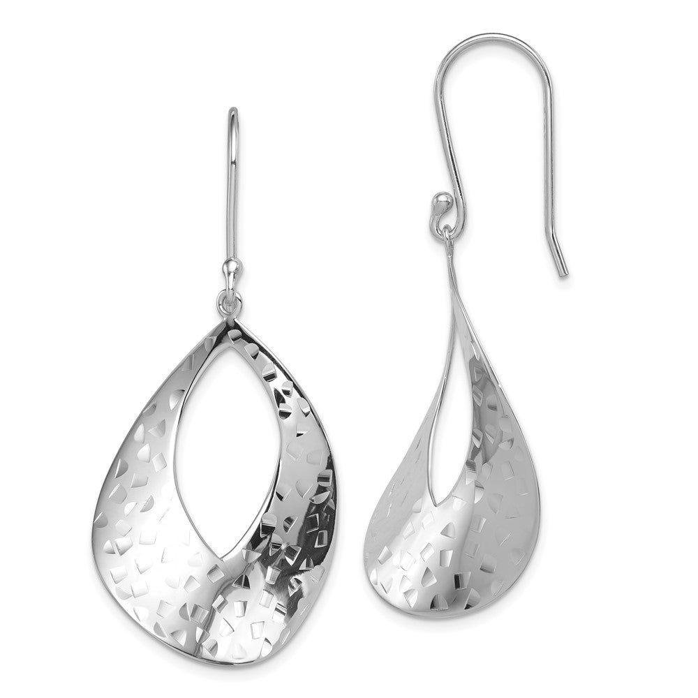 Rhodium-plated Sterling Silver Polished Textured Dangle Earrings