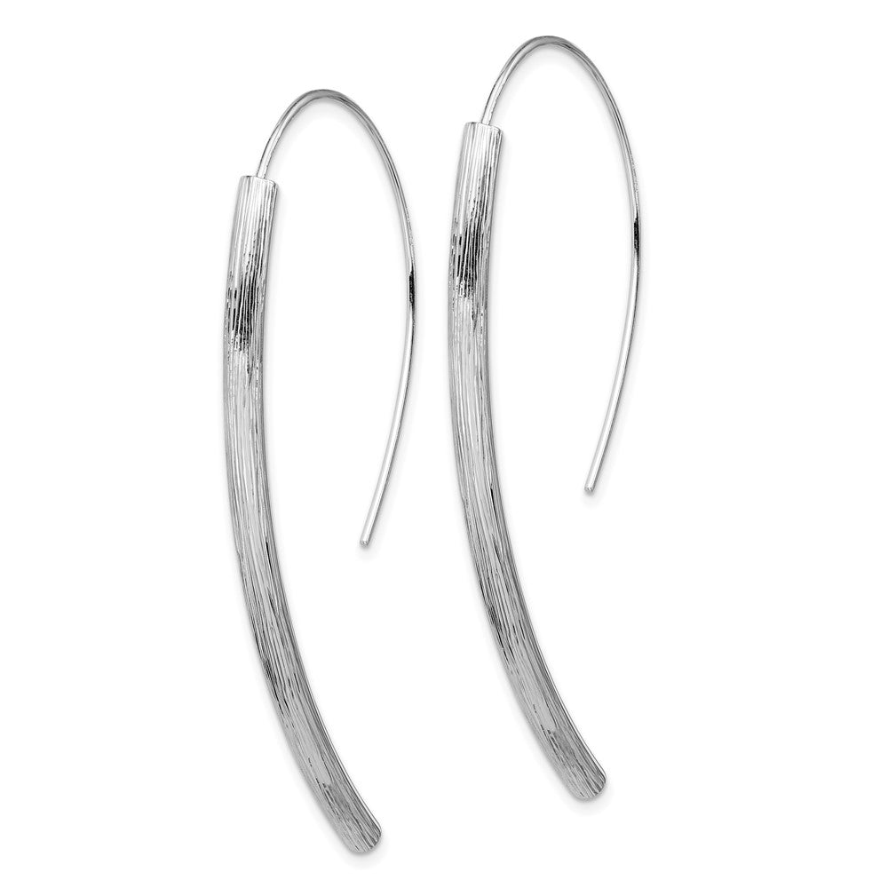 Rhodium-plated Silver Polished Textured Bar Dangle Earrings