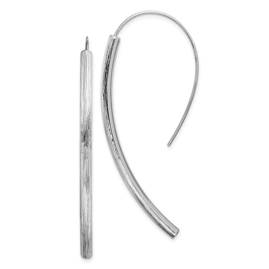 Rhodium-plated Silver Polished Textured Bar Dangle Earrings