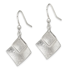 Sterling Silver Polished Textured Square Shepherd Hook Earrings