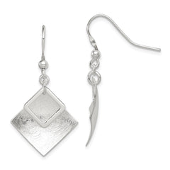 Sterling Silver Polished Textured Square Shepherd Hook Earrings